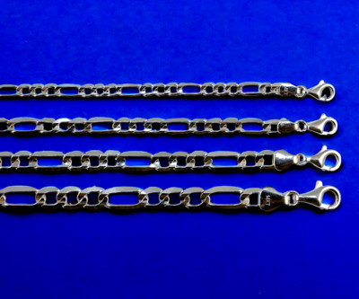 14K White Gold SOLID Figaro Necklace Bracelet Chain Real Gold 2mm-6mm 7''-30''