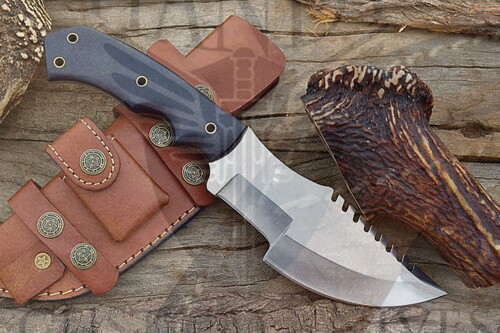 12" CUSTOM HANDMADE CARBON STEEL HUNTING TRACKER WITH MICARTA HANDLE+SHEATH - Picture 2 of 7