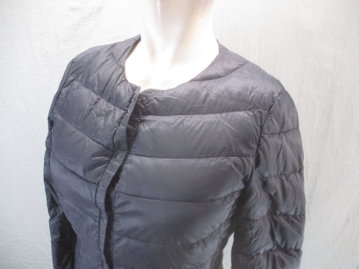 BENETTON Size S Womens BLK Down Snap Up Pocket Lightweight Puffer 
