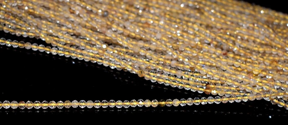 Joyería de 12"" con cuentas redondas facetadas de cuarzo rutilo dorado natural Foto 2 de 4