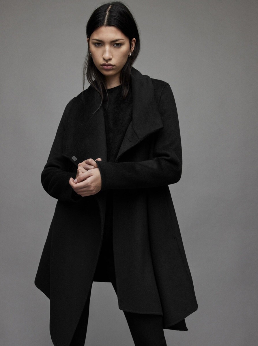ALL SAINTS Size Black Monument Eve Wool Blend Coat RRP £359