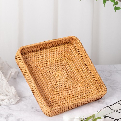 Hand Woven Wicker Storage Organizer Basket Rectangle Rattan Serving Tray - Picture 20 of 23