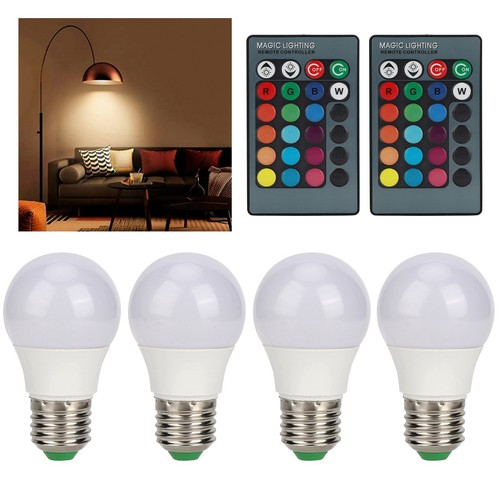 4pcs E27 RGB LED Light Bulbs Colorful Decorating Lamp With 2 Remote Controls US - Picture 18 of 21