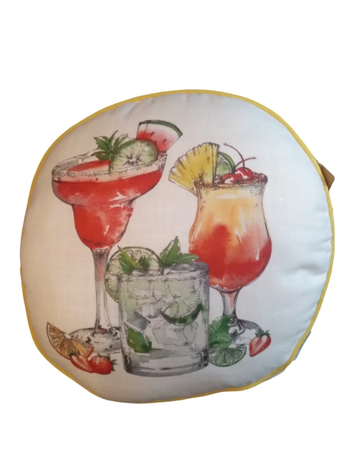 Novo com etiquetas Tommy Bahama travesseiro redondo interno externo 18' amarelo coquetel bebida HappyHour - Imagem 2 de 4
