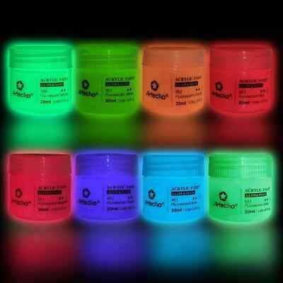 Artecho Glow in the Dark Paint - Set of 8 Colors, 20 Ml / 0.7 Oz Acrylic Paint f
