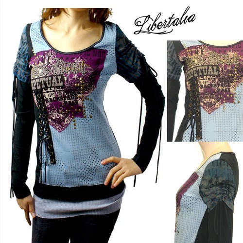 Long Skate Sleeve Top Print Patch Shirt LIB1488 - Picture 9 of 10