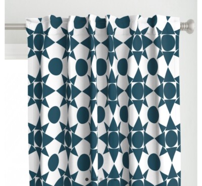 New spoonflower curtain large sun dark teal on white 50 x 96in 2 panels