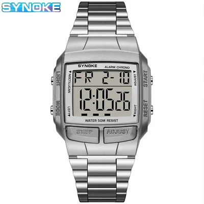 Orologio Digitale Uomo Con Cinturino In Acciaio Inossidabile - Quadrante Quadrato Retroilluminato LED, Impermeabile 30M, Chip Taiwan, Batteria Giapponese, Design Classico Argento
