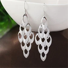 925 Sterling Silver Tarnish-Resistant Rhombus ChandlierLong Dangle Earrings Y769