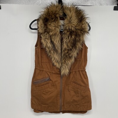 Hei Hei ANTHROPOLOGIE Womens Cargo VEST Faux FUR Removable Collar Size XS  Brown