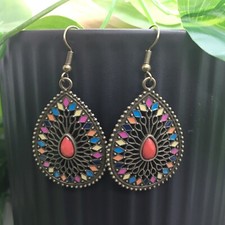 2 Bronze-tone Earring Set Bohemian Retro Drop Dangle Hook New Free Ship 7488