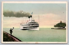 1910s Harsen's Island MI Lighthouse St Clair river Ship Channel Steamer Postcard