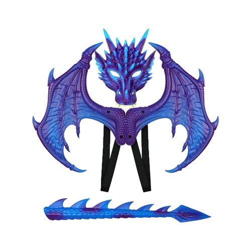 3D Dragon Wing Costume Dinosaur Tail Mask Set Dress Halloween Fancy Cosplay Kids - Picture 17 of 25
