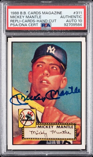 1988 BBCM Repli-card * 1952 Topps * MICKEY MANTLE * PSA 10 Auto Signed POP 1