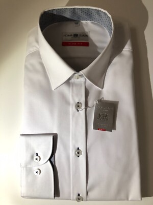ROYAL CLASS Herren Hemd, Gr. 43, Weiß 100 % Baumwolle, Slim Fit, NEU + Geschenke