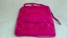 Roll Up Travel Jewelry Pouch 9" x 8" Opened Out One Tie 3 Zip Comp Satin Lined