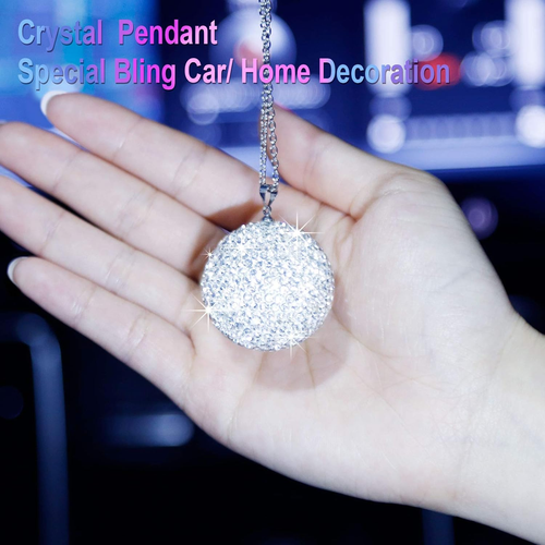 Bling Crystal Ball Car Rear View Mirror, Rhinestone Home Decor Ornament, Crystal - Picture 2 of 12