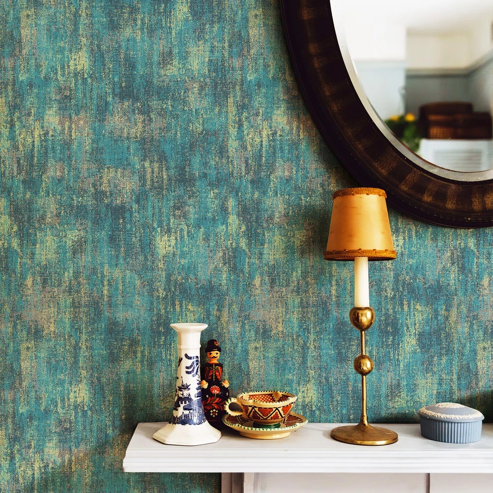 Industrial Style Blue Traditional Wallpaper Non Adhesive 17.3"X236" Wall Decor - Image 3 of 4