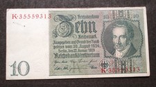 OLD BANKNOTE OF THIRD REICH GERMANY 10 REICHSMARK 1929 THEAR No. K*35559313