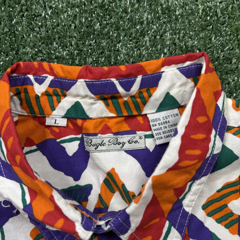 Camisa abotonada vintage años 90 Bugle Boy para hombre talla L multicolor manga corta Foto 2 de 4