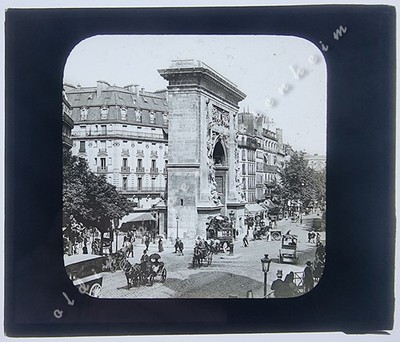 Paris J. Levy antikes Glas-Dia Porte Saint-Denis and Boulevard France vor 1900