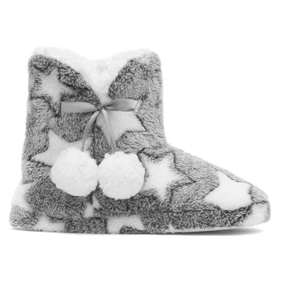 The Slipper Company Womens Slippers Grey Adults Ladies Slipper Boots Stars SIZE