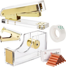 Acrylic Gold Stapler and Tape Dispenser Set, Desk Accessories Office Supplies In