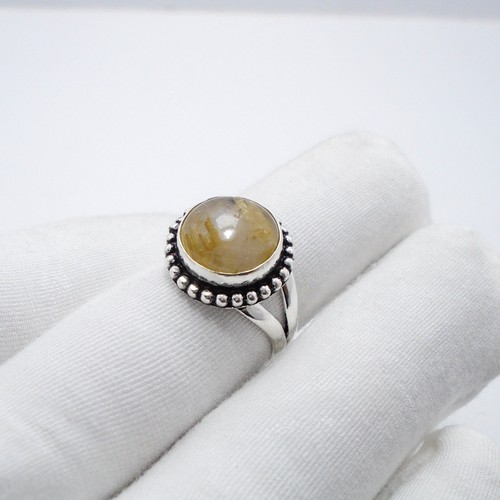 Golden Rutilated Quartz Gemstone Jewelry 925 Sterling Silver Ring Sz - 8 US - Picture 1 of 7