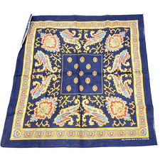 New/vtg Bandana Navy Blue Cotton Paisley Floral Hankie RN 14193 MADE IN USA 21”
