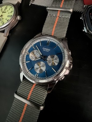 Casio 42mm Silver Men's Blue Analogue Watch MTP-1375D-2A2VDF