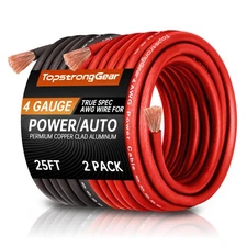 4 Gauge 25ft Black and 25ft Red Power/Ground Wire-Copper Clad Aluminum CCA-Tr...