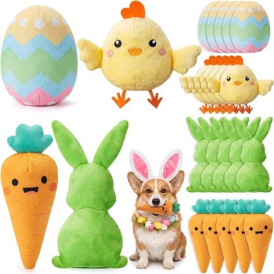 Civaner 24 Pcs Easter Squeaky Dog Toys Bulk, Plush Bunny Egg Carrot Chicken Stuf