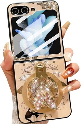 Samsung Galaxy Z Flip 6 Magnetic Kickstand Glitter Case, Cute Bling Sparkle Ring