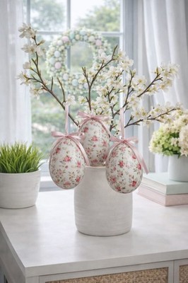 Deko 9 Ostereier Motiv Wiesenblüten Weiß Rosa Rot Ostern 5x8cm Clayre & Eef