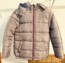 Tommy Hilfiger Puffer Jacket Boys L 14-16 Brown/Gray Quilted Removable Hood