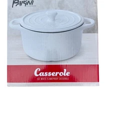 Parini 2QT White Flameproof Casserole Dish with Lid