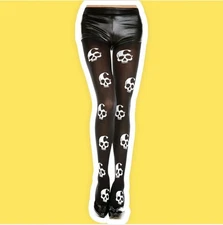 Music Legs Black And White Skull Print Pantyhose Halloween Costume Tights OS NEW