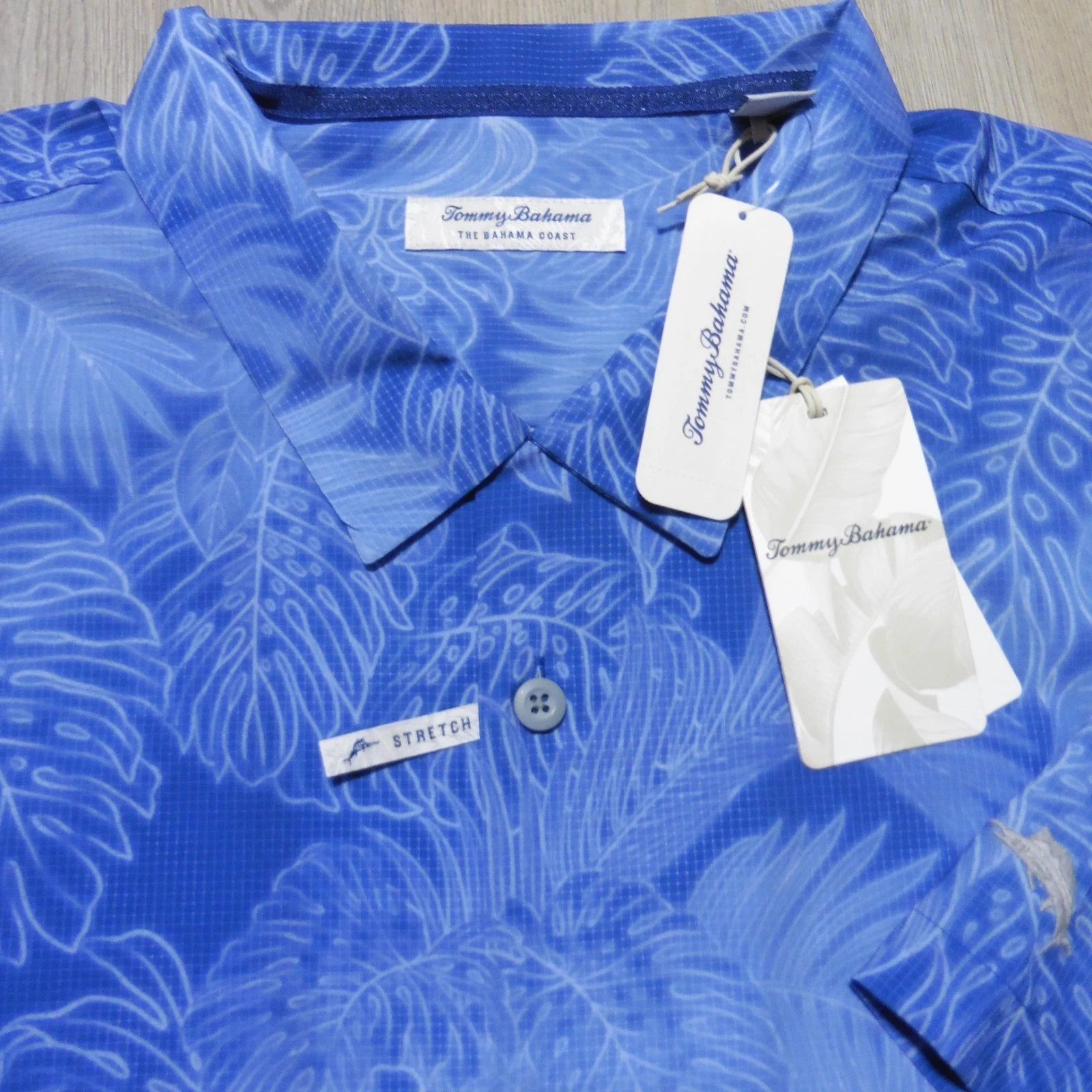 TOMMY BAHAMA Mens 4XLB 4XL BIG LUMINESCENT HAWAIIAN SHIRT STRETCH COAST BLUE