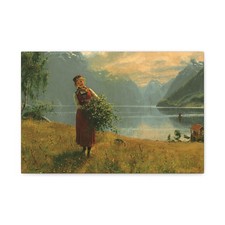 Hans Dahl (1849-1937) Girl with birch twigs - Canvas Wall Art