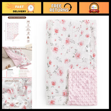 Soft Muslin Minky Baby Blanket for Girls - Lightweight 30x40" Floral Receiving B