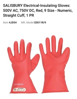 Red Honeywell E011R / 9 Lineman Gloves 4JD54 Size 9 Salisbury Low V Electrical