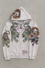 Ed Hardy Zip Up With Several Painted Tatoo Designs , Woman  s Medium