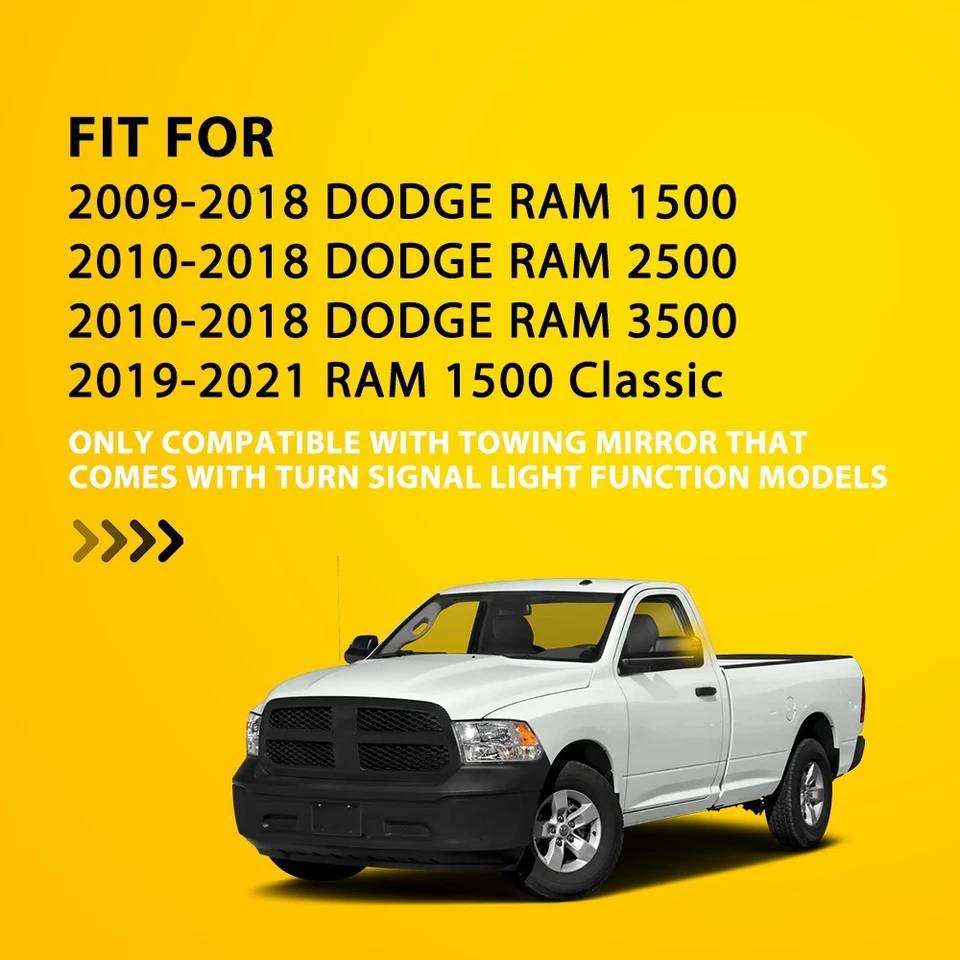 2X Señal de luz de giro de espejo retrovisor lateral dinámico ámbar para Dodge Ram 3500 2010-2018 Foto 3 de 4