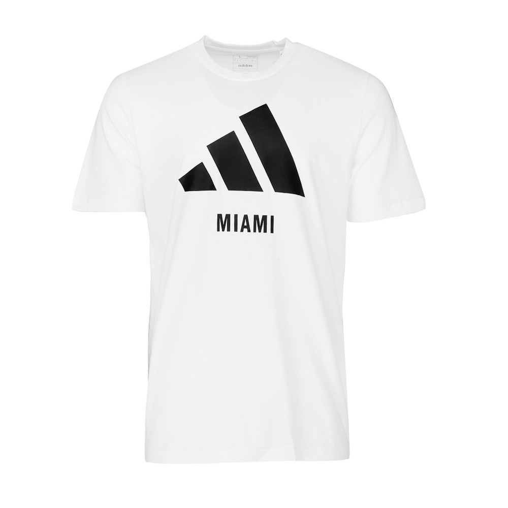 adidas Key City Miami Graphic Crew Neck Short Sleeve T-Shirt Mens White Casual T