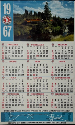 #ad 1967 Great Northern Railway Wall Calendar Little Spokane River Washington $40.00