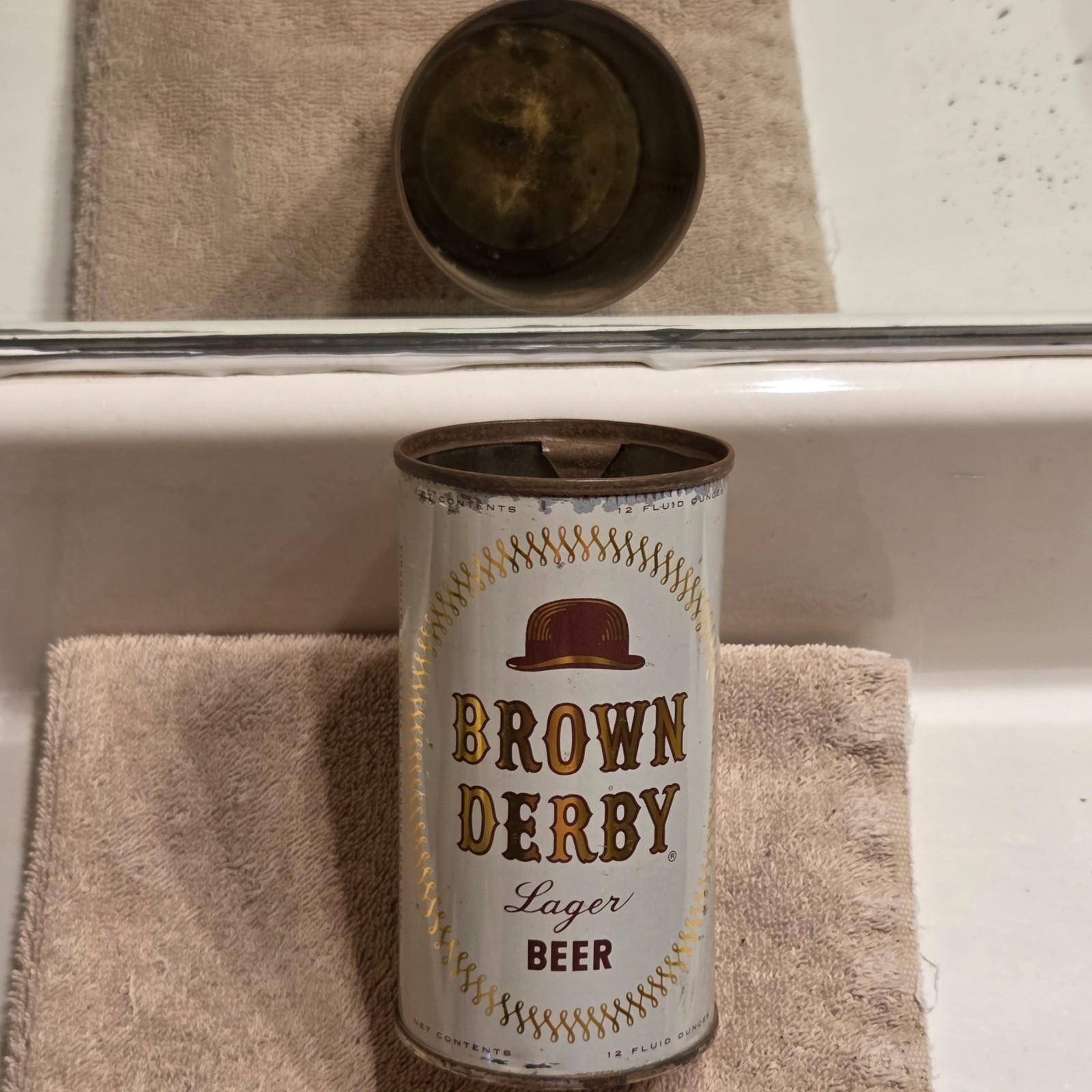 1950s BROWN DERBY by GRACE Flat Top beer can, Santa Rosa, California