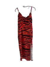 Red, Orange & Black Zebra Print Midi Dress Size 10 PrettyLittleThing (PLT)