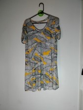 Loft Geographic Multicolored A- Line Sz. M Short Shirred Sleeve Dress 2100