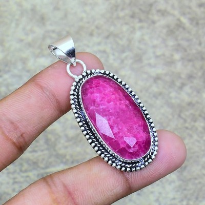 Lovely Kashmir Red Ruby Gemstone 925 Sterling Silver Jewelry Pendant 1.96''