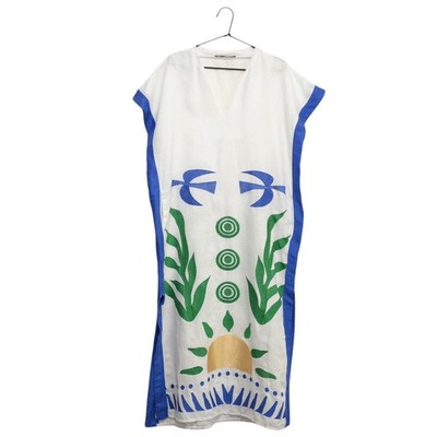 Greek Archaic Kori 100% Linen Embroidered White Dress Size S Made in Greece  | eBay